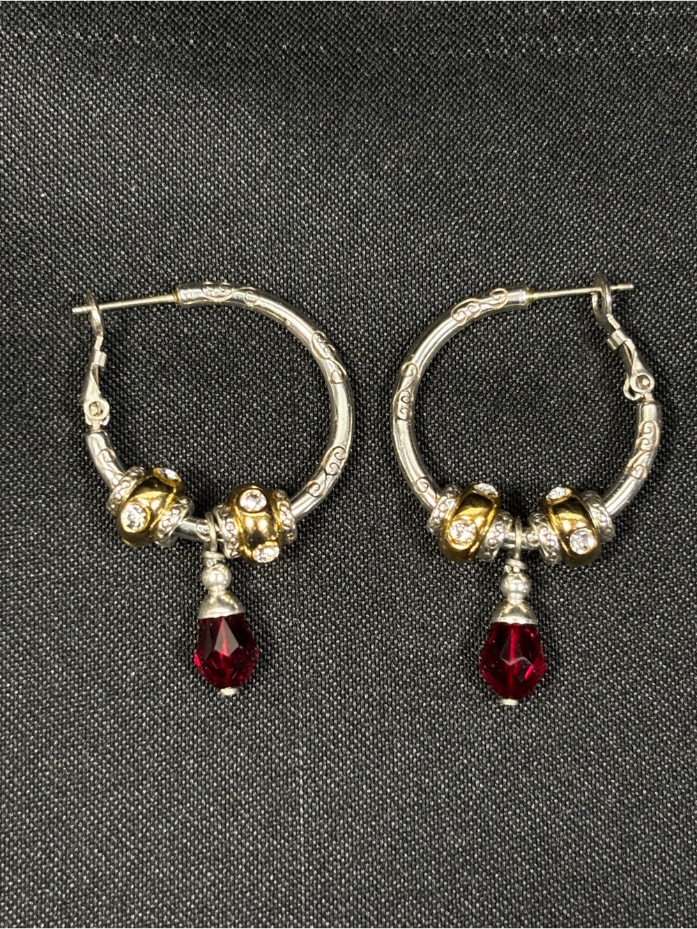Brighton Charm Hoop Earrings Silvertone Goldtone Removable Charms 1" Drop (hoop)